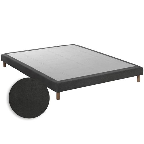 Sommier Tapissier Eden Gris Anthracite Bois Massif Chenille Bouclettes 140x190