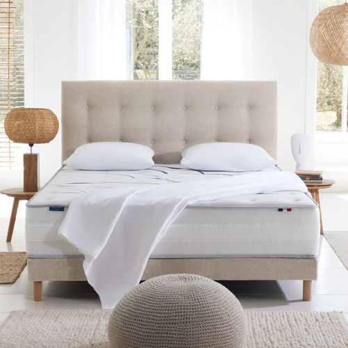 Sommier Tapissier Eden Crème Bois Massif Chenille Bouclettes 140x190