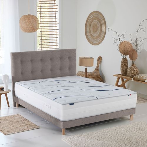 Sommier Tapissier Eden Gris Clair Bois Massif Chenille Bouclettes 2x80x200