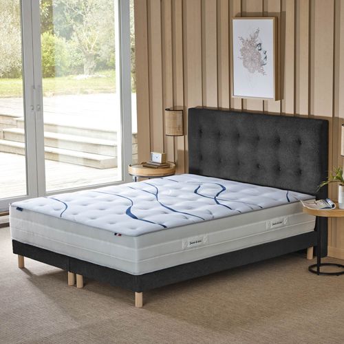 Sommier Tapissier Eden Gris Anthracite Bois Massif Chenille Bouclettes 2x80x200