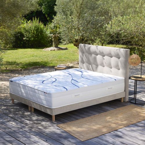 Sommier Tapissier Eden Crème Bois Massif Chenille Bouclettes 2x80x200