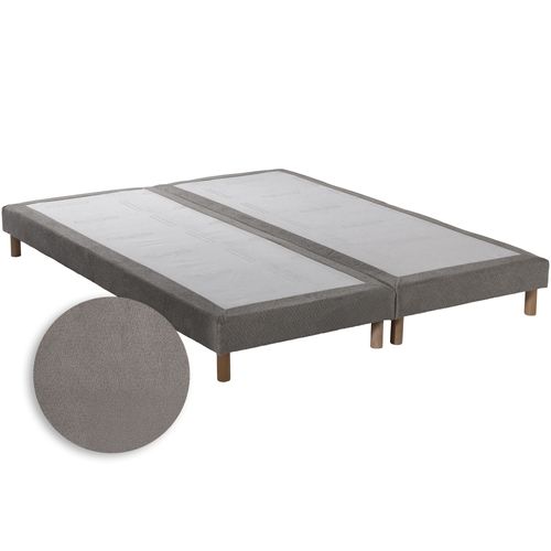 Sommier Tapissier Eden Gris Clair Bois Massif Chenille Bouclettes 2x90x200