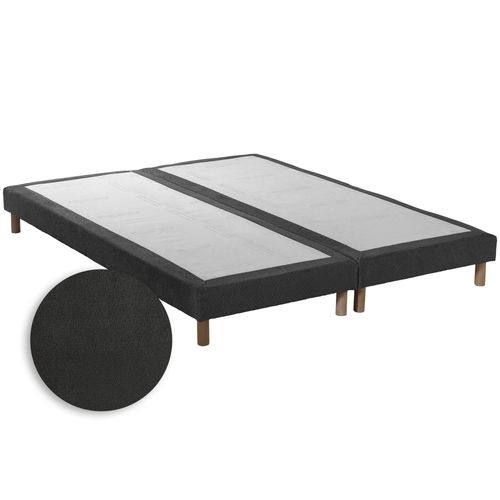 Sommier Tapissier Eden Gris Anthracite Bois Massif Chenille Bouclettes 2x90x200