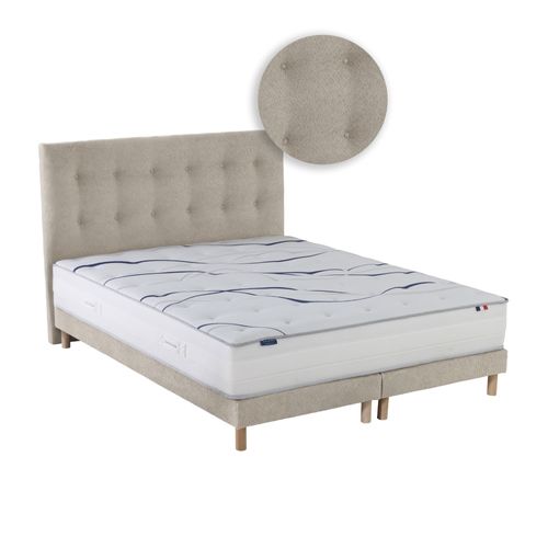 Ensemble Matelas Mousse Elysia + Sommier + Tête De Lit Chenille Bouclettes Crème Crème 2x90x200