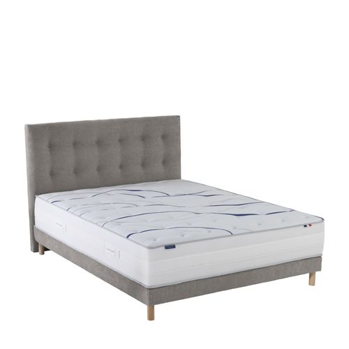 Ensemble Matelas Mousse Elysia + Sommier + Tête De Lit Gris Clair 140x190