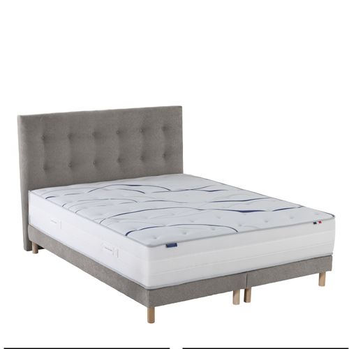 Ensemble Matelas Mousse Elysia + Sommier + Tête De Lit Gris Clair 2x90x200
