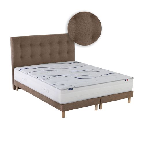 Ensemble Matelas Mousse 180x200 (2x90x200) Memoria + Sommier + Tête De Lit Chenille Bouclettes Moka