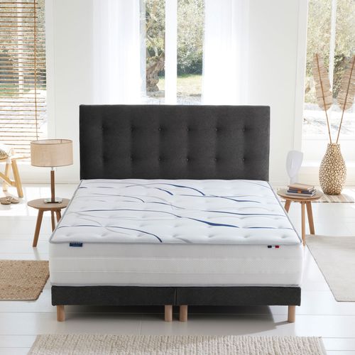 Ensemble Matelas Mousse Memoria 180x200 (2x90x200) + Sommier + Tête De Lit Gris Anthracite