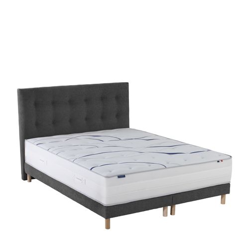 Ensemble Matelas Mousse Memoria 180x200 (2x90x200) + Sommier + Tête De Lit Gris Anthracite