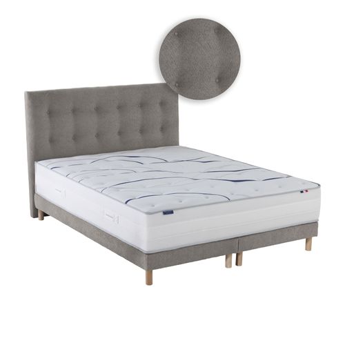 Ensemble Matelas Mousse Memoria 160x200 cm (2x80x200) + Sommier + Tête De Lit Gris Clair
