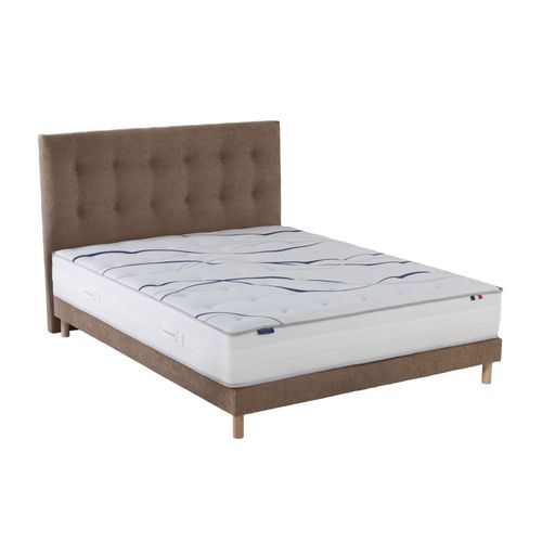 Ensemble Matelas Mousse HD Serena + Sommier + Tête De Lit Chenille Bouclettes Moka 140 X 200