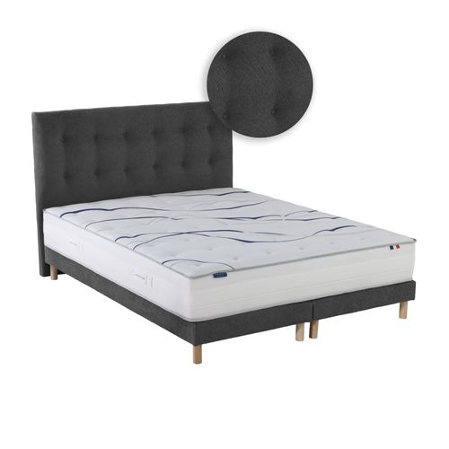 Ensemble Matelas Mousse HD Serena + Sommier + Tête De Lit Bouclettes Gris Anthracite 2x90x200