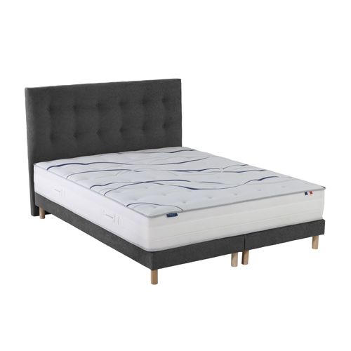Ensemble Matelas Mousse HD Serena + Sommier + Tête De Lit Bouclettes Gris Anthracite 2x90x200