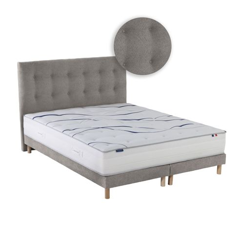 Ensemble Matelas Mousse HD Serena + Sommier + Tête De Lit Chenille Bouclettes Gris Clair 2x90 X 200