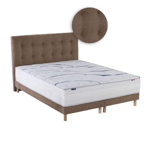Ensemble Matelas Mousse 180x200 (2x90x200) Altea + Sommier + Tête De Lit Chenille Bouclettes Moka