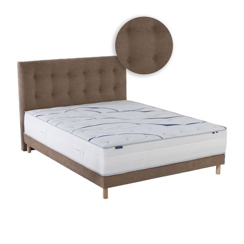 Ensemble Matelas Mousse 140x200 cm Altea + Sommier + Tête De Lit Chenille Bouclettes Moka