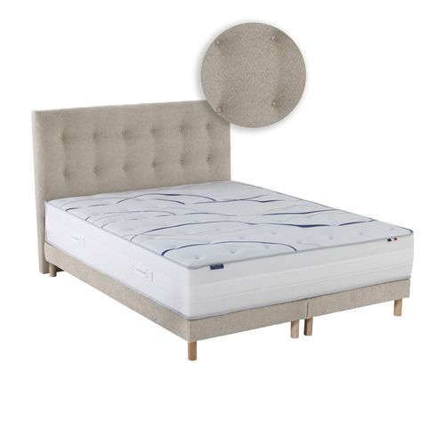 Ensemble Matelas Mousse 160x200 cm (2x80x200) Altea + Sommier + Tête De Lit Crème Crème