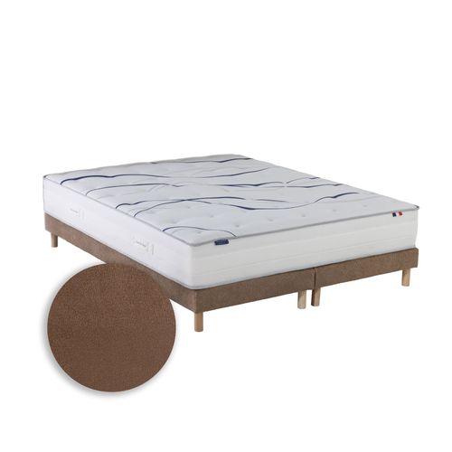 Ensemble Matelas Mousse HD Nuvia + Sommier Chenille Bouclettes Moka Couleur Moka 2x90 X 200