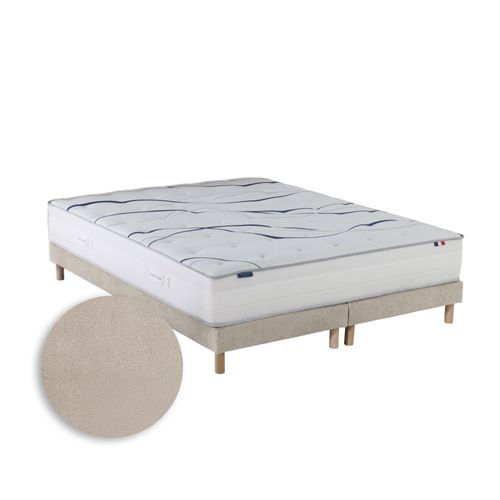 Ensemble Matelas Mousse HD Nuvia + Sommier Chenille Bouclettes Crème Couleur Crème 2x80 X 200