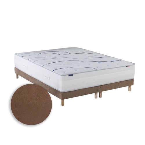 Ensemble Matelas Mousse 160x200 Memoria + Sommier Chenille Bouclettes Moka Couleur Moka 2x80x200