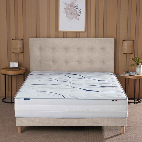 Ensemble Matelas Mousse Memoria + Sommier Chenille Bouclettes Crème 140x190