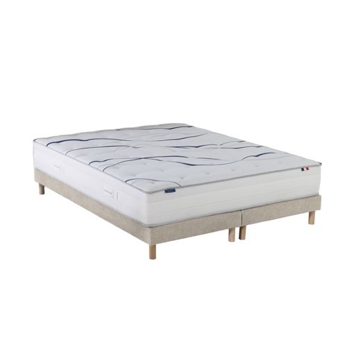 Ensemble Matelas Mousse HD Serena + Sommier Chenille Bouclettes Crème Couleur Crème 2x90 X 200