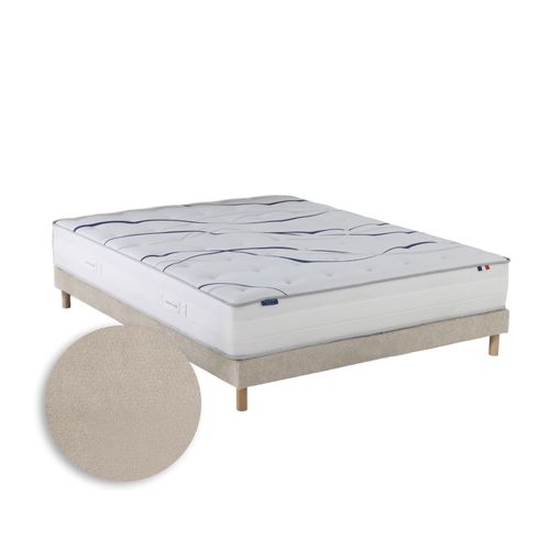 Ensemble Matelas Mousse HD Serena + Sommier Chenille Bouclettes Crème Couleur Crème 140 X 200