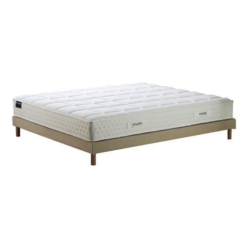 Ensemble Matelas Ressorts 7 Zones H 22 Cm Mousse HD + Sommier à Lattes En Kit Beige 180x200