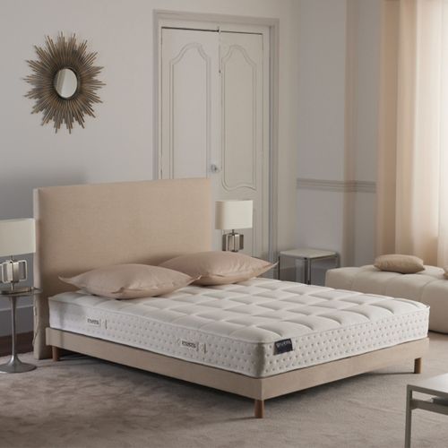 Ensemble Matelas Ressorts 7 Zones H 22 Cm Mousse HD Sommier Lattes Fixes Beige 140x190