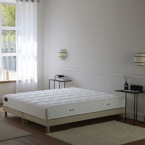 Ensemble Matelas Ressorts 7 Zones H 22 Cm Mousse HD Sommier Lattes Fixes Beige 2x80 X 200 Cm