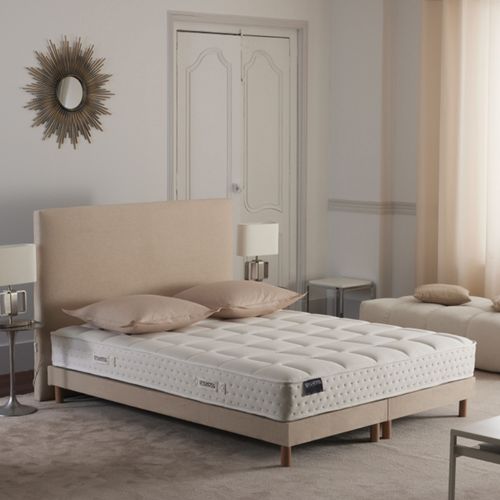 Ensemble Matelas Ressorts 7 Zones H 22 Cm Mousse HD Sommier Lattes Fixes Beige 2x80 X 200 Cm