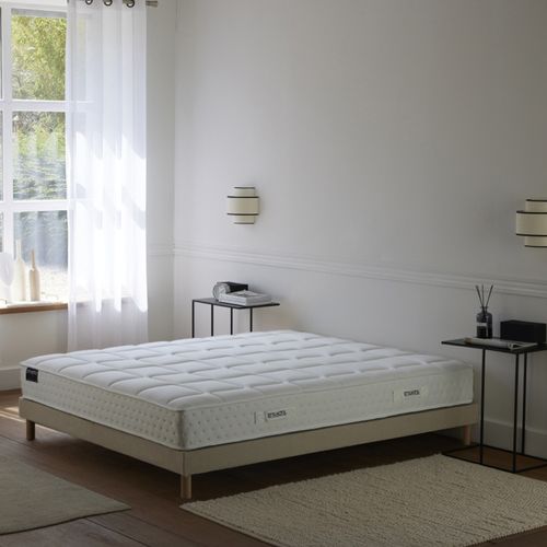 Ensemble Matelas Ressorts 7 Zones H 22 Cm Mousse HD Sommier Lattes Fixes Beige 140x200