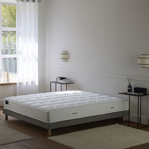 Ensemble Matelas Ressorts 7 Zones H 22 Cm Mousse HD Sommier Lattes Fixes Gris 140x200