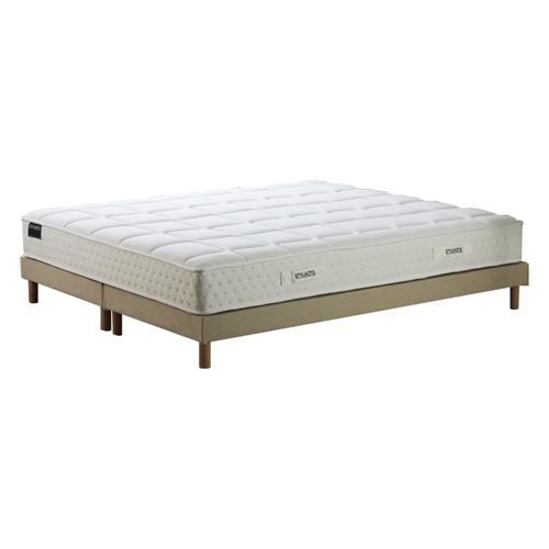 Ensemble Matelas Ressorts 7 Zones H 22 Cm Mousse HD Sommier Lattes Flexibles Beige 2x80 X 200 Cm