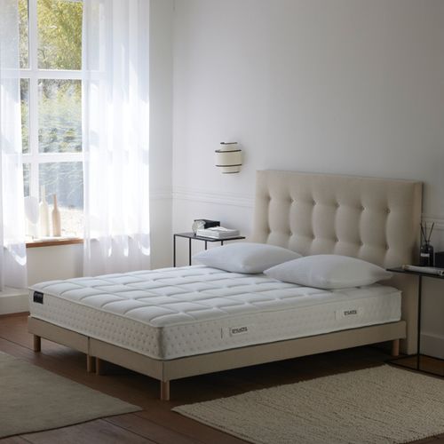 Ensemble Matelas Ressorts Tudor 7 Zones H 22 Cm + Sommier + Tete De Lit Capitonnee Beige 2x80x200