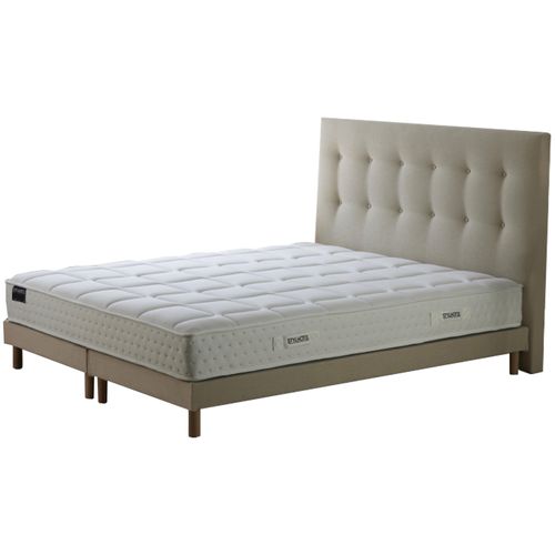 Ensemble Matelas Ressorts Tudor 7 Zones H 22 Cm + Sommier + Tete De Lit Capitonnee Beige 2x80x200