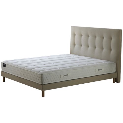 Ensemble Matelas Ressorts 7 Zones H 22 Cm + Sommier Lattes + Tete De Lit Capitonnee Beige 140x190