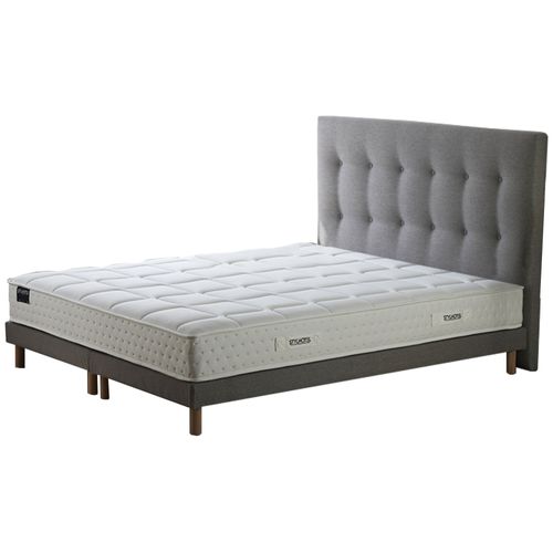 Ensemble Matelas Ressorts 7 Zones H 22 Cm + Sommier Lattes + Tete De Lit Capitonnee Gris 2x80x200