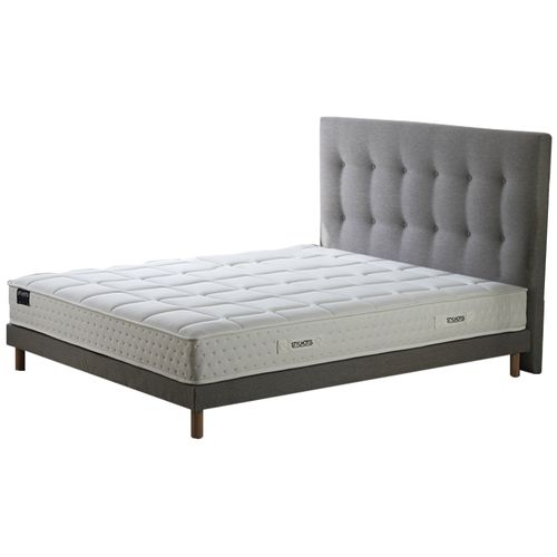 Ensemble Matelas Ressorts 7 Zones H 22 Cm + Sommier Lattes + Tete De Lit Capitonnee Gris 140x200