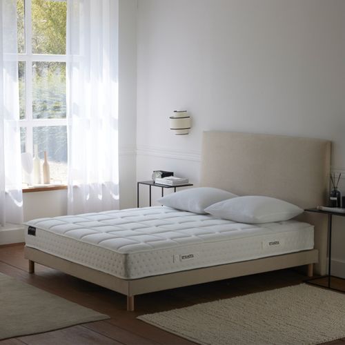 Ensemble Matelas Ressorts 7 Zones H 22 Cm + Sommier Kit Lattes + Tete De Lit Lisse Beige 140x200