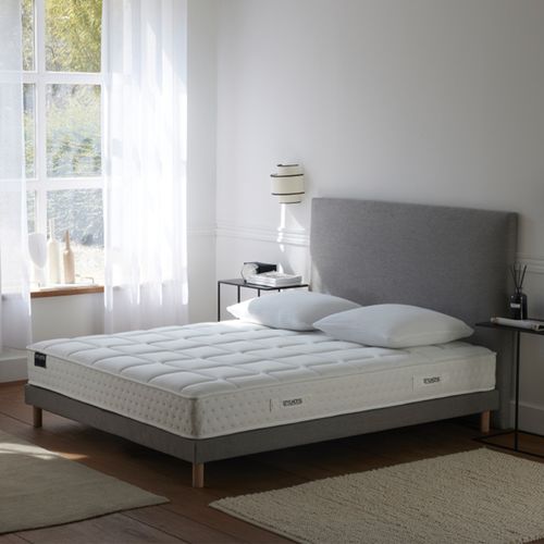 Ensemble Matelas Ressorts 7 Zones H 22 Cm + Sommier Kit Lattes + Tete De Lit Lisse Gris 180x200