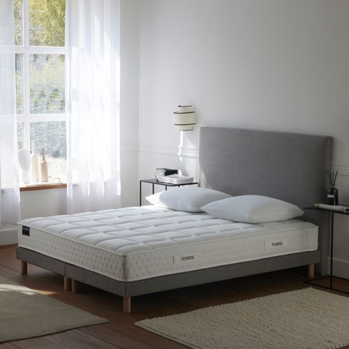 Ensemble Matelas Ressorts Tudor 7 Zones H 22 Cm + Sommier + Tete De Lit Lisse Gris 2x90x200