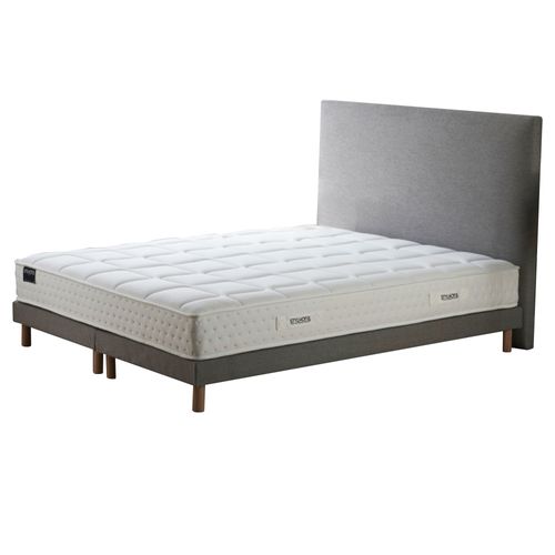 Ensemble Matelas Ressorts Tudor 7 Zones H 22 Cm + Sommier + Tete De Lit Lisse Gris 2x90x200