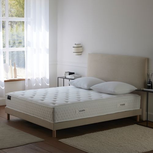 Ensemble Matelas Ressorts 7 Zones H 26 Cm Mousse Hypersoft + Sommier à Lattes En Kit Beige 140x200