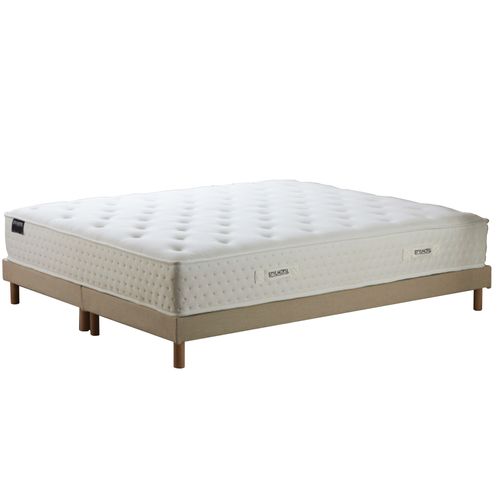 Ensemble Matelas Ressorts 7 Zones H 26 Cm Mousse Hypersoft Sommier Lattes Fixes Beige 2x80 X 200 Cm