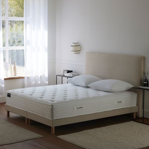 Ensemble Matelas Ressorts 7 Zones H 26 Cm Mousse Hypersoft Sommier Lattes Flexibles Beige 2x80x200