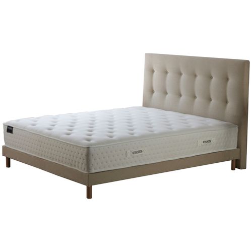 Ensemble Matelas Ressorts Tudor 7 Zones H 26 Cm + Sommier Kit + Tete De Lit Capitonnee Beige 140x190