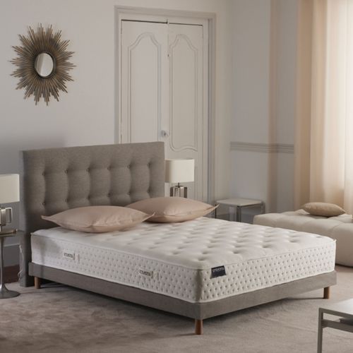 Ensemble Matelas Ressorts Tudor 7 Zones H 26 Cm + Sommier Kit + Tete De Lit Capitonnee Gris 140x190