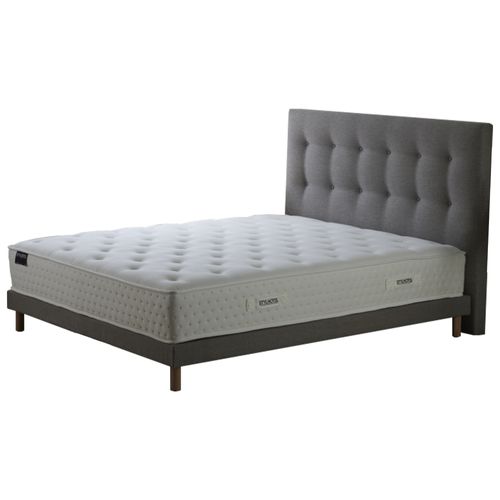 Ensemble Matelas Ressorts Tudor 7 Zones H 26 Cm + Sommier Kit + Tete De Lit Capitonnee Gris 180x200