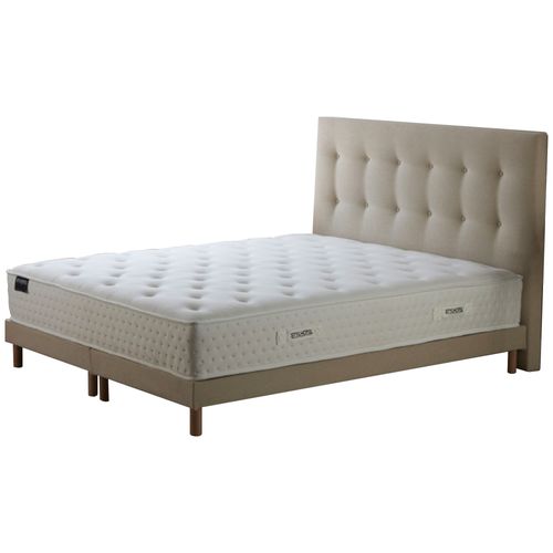 Ensemble Matelas Ressorts Tudor 7 Zones H 26 Cm + Sommier + Tete De Lit Capitonnee Beige 2x80x200